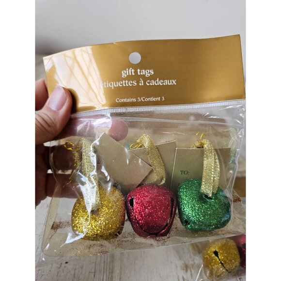 Pier 1 Bell gift tag set glitter unique present gold red green - Picture 2 of 4